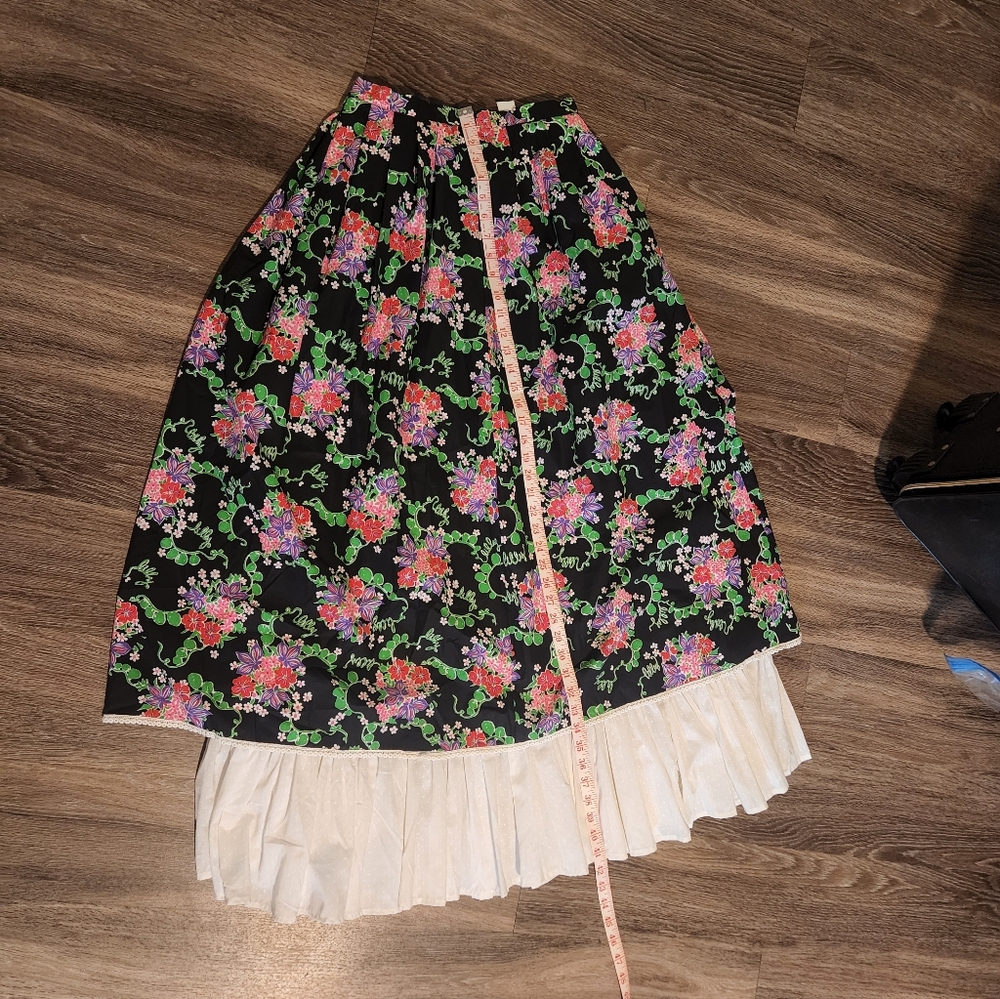 Lilly Pulitzer Black and Multicolor Floral High-Low Skirt Vintage 1960-1970